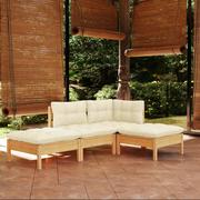 Meble ogrodowe - 4-cz zestaw wypoczynkowy do ogrodu, kremowe poduszki, sosnowy Lumarko - miniaturka - grafika 1