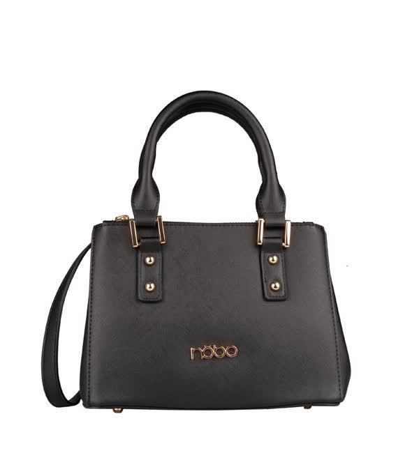 Czarna torebka do ręki i na ramię Nobo elegancka z uchwytami i długim paskiem