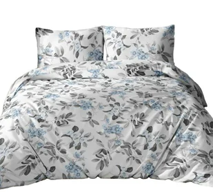 Pościel bawełniana 140x200 biała szara niebieska kwiaty zapinana na suwak KARO Bawełna Max - Pościel Pościel bawełniana 140x200 biała szara niebieska kwiaty zapinana na suwak KARO Bawełna Max - Pościel - miniaturka - grafika 1