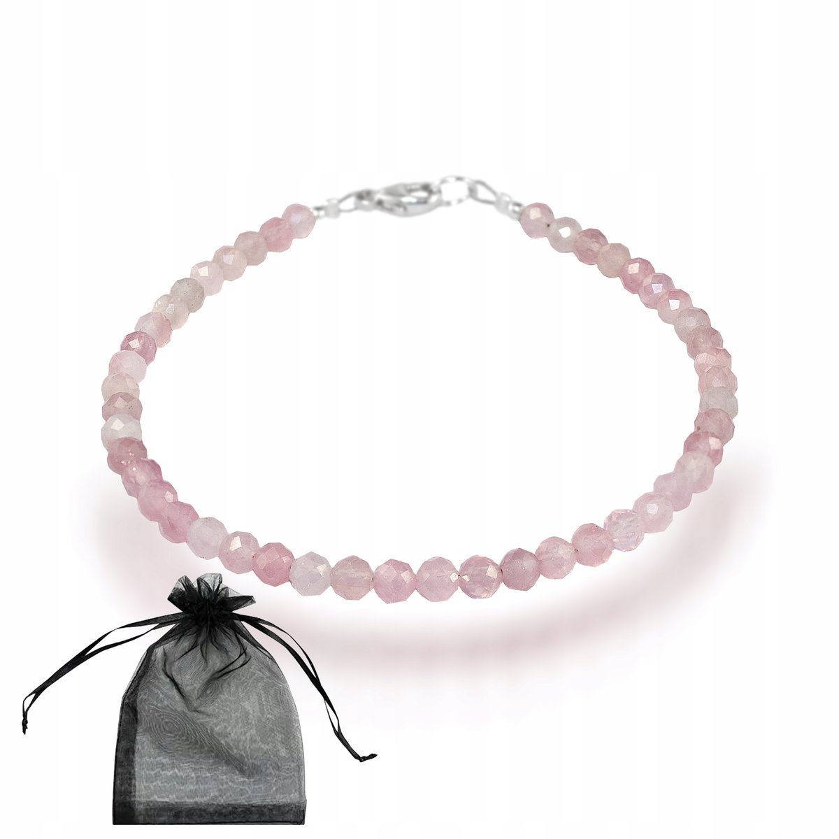 Bransoletka Naturalny KWARC RÓŻOWY Fasetowane kule Srebrne Zapięcie dł 16cm, bez marki, AG00000137