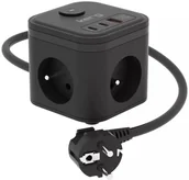 Listwy zasilające - Listwa zasilająca Kerg Kostka zasilająca 3-gniazdowa + szybka ładowarka USB-A+USB-C 1,5m 3×1,5mm2 H05VV-F 16A/250V~ Smart czarna - miniaturka - grafika 1