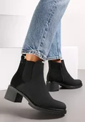 Botki damskie - Czarne Botki na Słupku z Ekozamszu Otielo - miniaturka - grafika 1