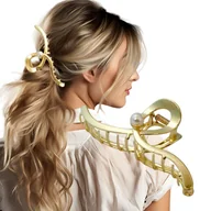 Ozdoby do włosów - Spinka klamra do włosów XL metalowa złota z perłą 12,5 cm SP377 - miniaturka - grafika 1