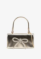 Torebki damskie - Złota Wizytowa Torebka Vices ze Sztywną Rączką i Łańcuszkiem na Ramię Jalinne - miniaturka - grafika 1