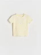 Bluzki dla niemowląt - Reserved - Prążkowany t-shirt z haftem - żółty - miniaturka - grafika 1