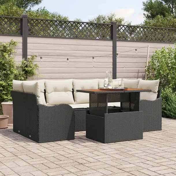 Zestaw Ogrodowy Sofa z Stolikiem, Czarny, Stal i Rattan, 5 Elementów