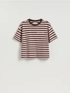 Koszulki i topy damskie - Reserved - T-shirt w paski z nadrukiem - pastelowy róż - miniaturka - grafika 1