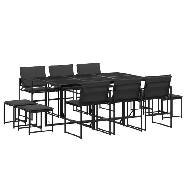 Zestaw mebli ogrodowych czarny, 165 x 107 x 72 cm, 6 krzeseł, 4 stołki