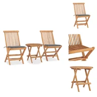 Meble ogrodowe - vidaXL 3-częściowy ogrodowy zestaw jadalniany z poduszkami składany z litego drewna tekowego - Zestawy mebli ogrodowych - miniaturka - grafika 1