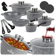 Zestawy garnków i patelni - KOMPLET GARNKÓW MARMURKOWYCH NA INDUKCJE GAZ ZESTAW GARNKI PATELNIA RONDEL - miniaturka - grafika 1