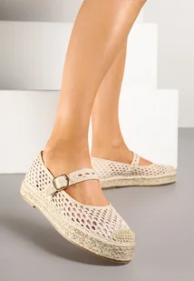 Beżowe Espadryle z Siateczki na Plecionej Podeszwie ze Sprzączką Feniffia - Espadryle damskie - miniaturka - grafika 1