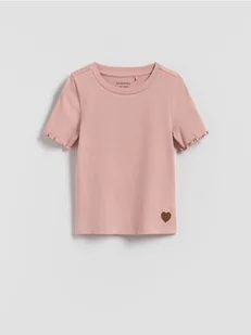 Reserved - Prążkowany t-shirt z haftem - różowy - Koszulki dla dziewczynek - miniaturka - grafika 1