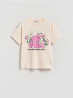 Koszulki dla dziewczynek - Reserved - Luźny t-shirt z nadrukiem - kremowy - miniaturka - grafika 1
