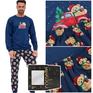 Piżamy damskie - Cornette Piżama Męska Świąteczna Długi Rękaw Granatowa Misie Bawełniana XL - miniaturka - grafika 1