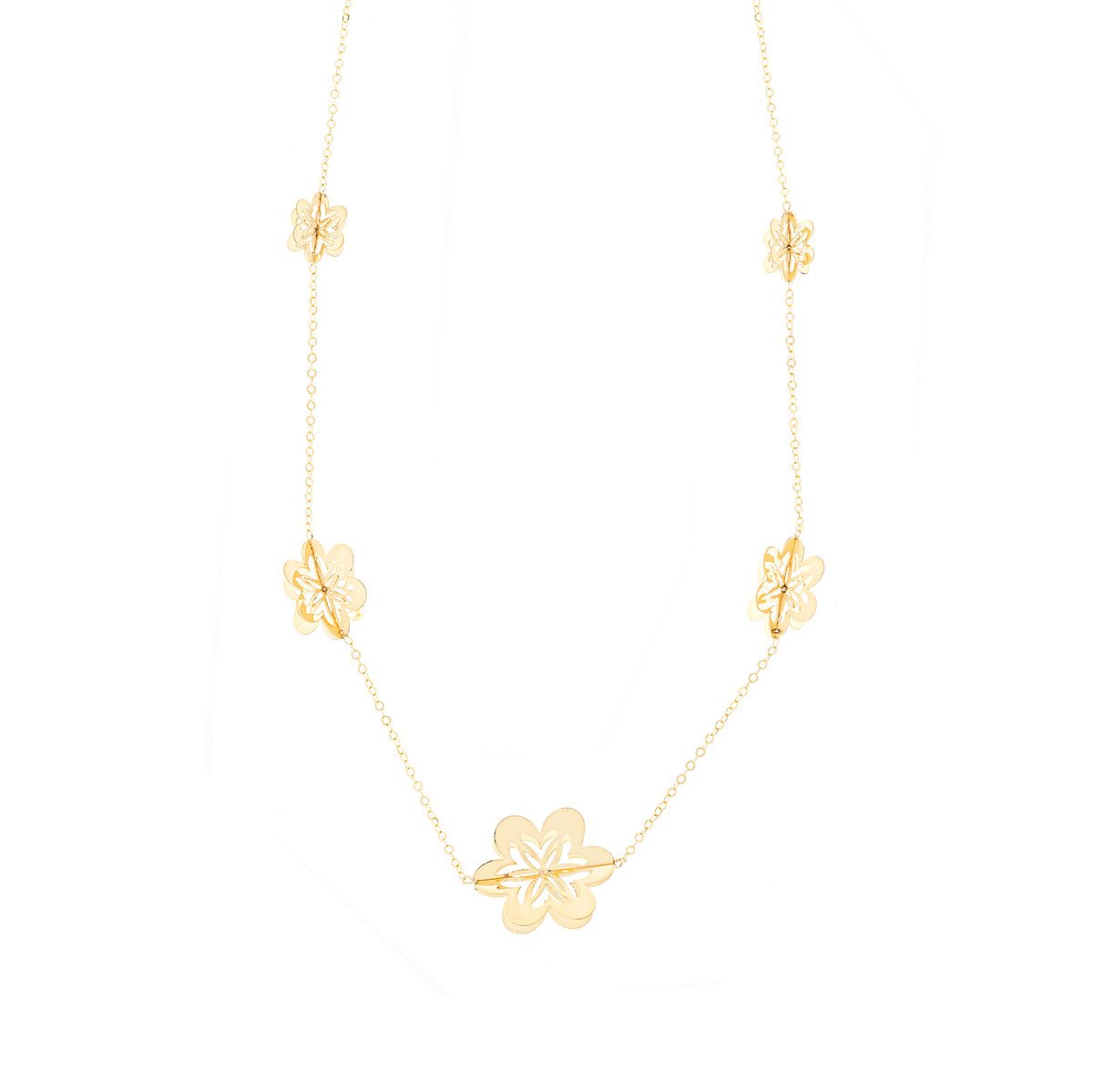 Złoty naszyjnik 585 Ażurowe Kwiatki 3D