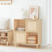 Szafki RTV - SoBuy FSB87-N Komoda z drzwiami przesuwnymi Komoda z szufladami Szafka kuchenna Szafka korytarzowa Kredens Szafka RTV Naturalna - miniaturka - grafika 1