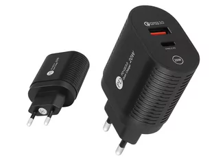 1 szt. Ładowarka sieciowa USB + gniazdo typu C, QUICK CHARGER QC 3.0, 20W, czarna. - Ładowarki do telefonów - miniaturka - grafika 1