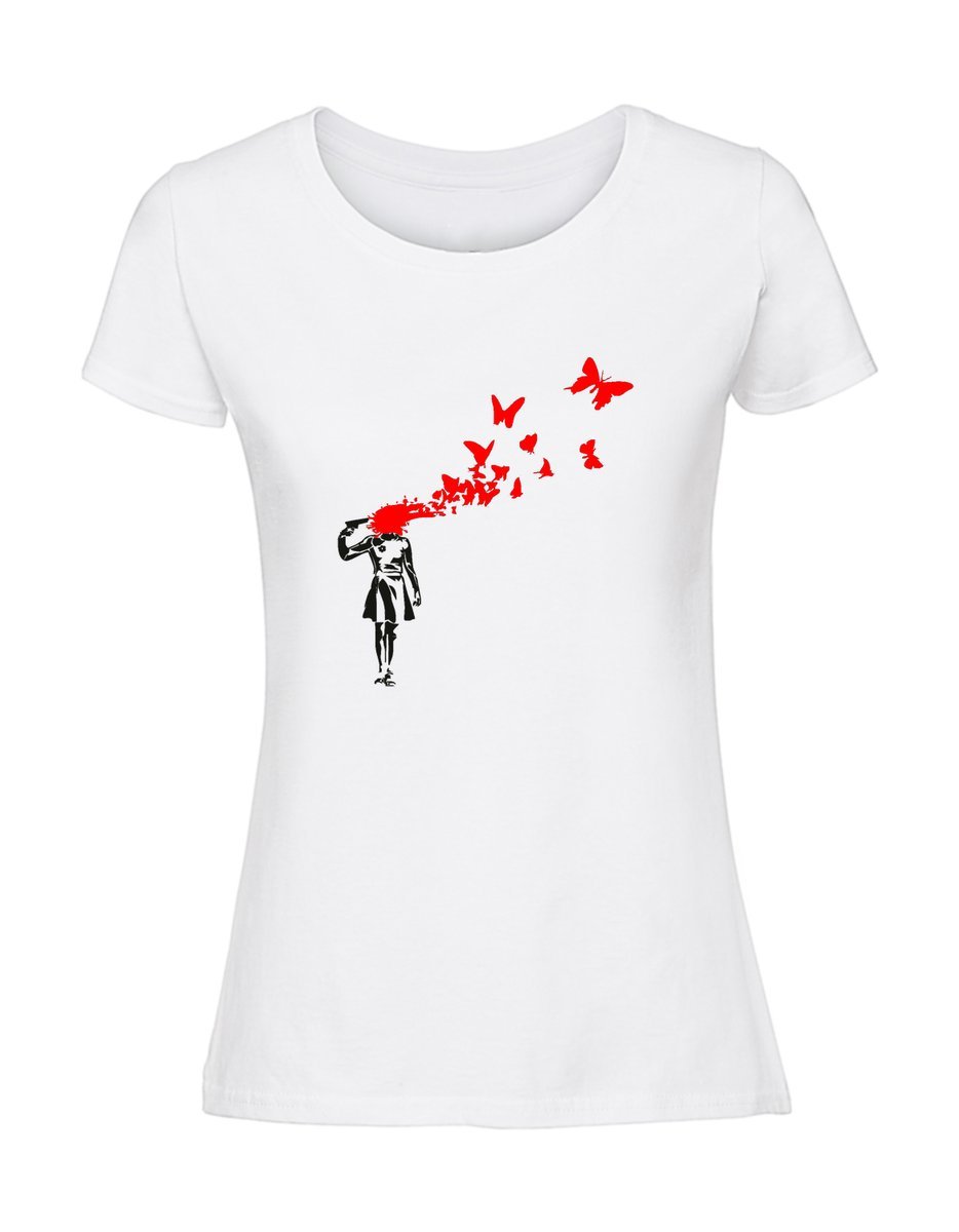 Damska koszulka z nadrukiem - banksy v2 biały M