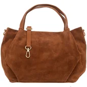 Torebki damskie - Torebka Damska Na Ramię Zamszowa Vera Pelle Bolsa Brązowa - miniaturka - grafika 1