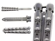 Noże - Nóż motylkowy Kandar treningowy srebrny w czaszki - miniaturka - grafika 1