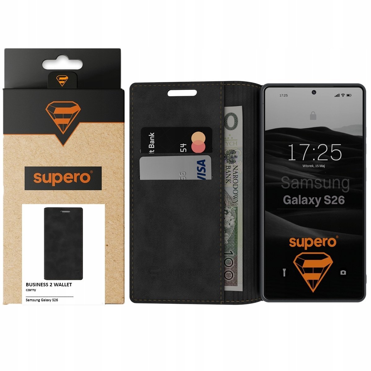 SUPERO Etui z klapką Supero Business Wallet Case do Samsung Galaxy S26, czarne