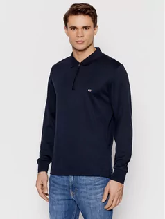 Koszulki męskie - Tommy Hilfiger Polo Zip Interlock MW0MW20184 Granatowy Slim Fit - grafika 1