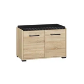 Meble do przedpokoju - Szafka na buty z siedziskiem CARO 02 Sonoma jasna + czarna ekoskóra - miniaturka - grafika 1