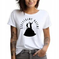 Zestawy upominkowe - Koszulka Damska T-SHIRT Biały roz.S SZCZYTUJMY RAZEM Śmieszne Górskie Wzory - miniaturka - grafika 1