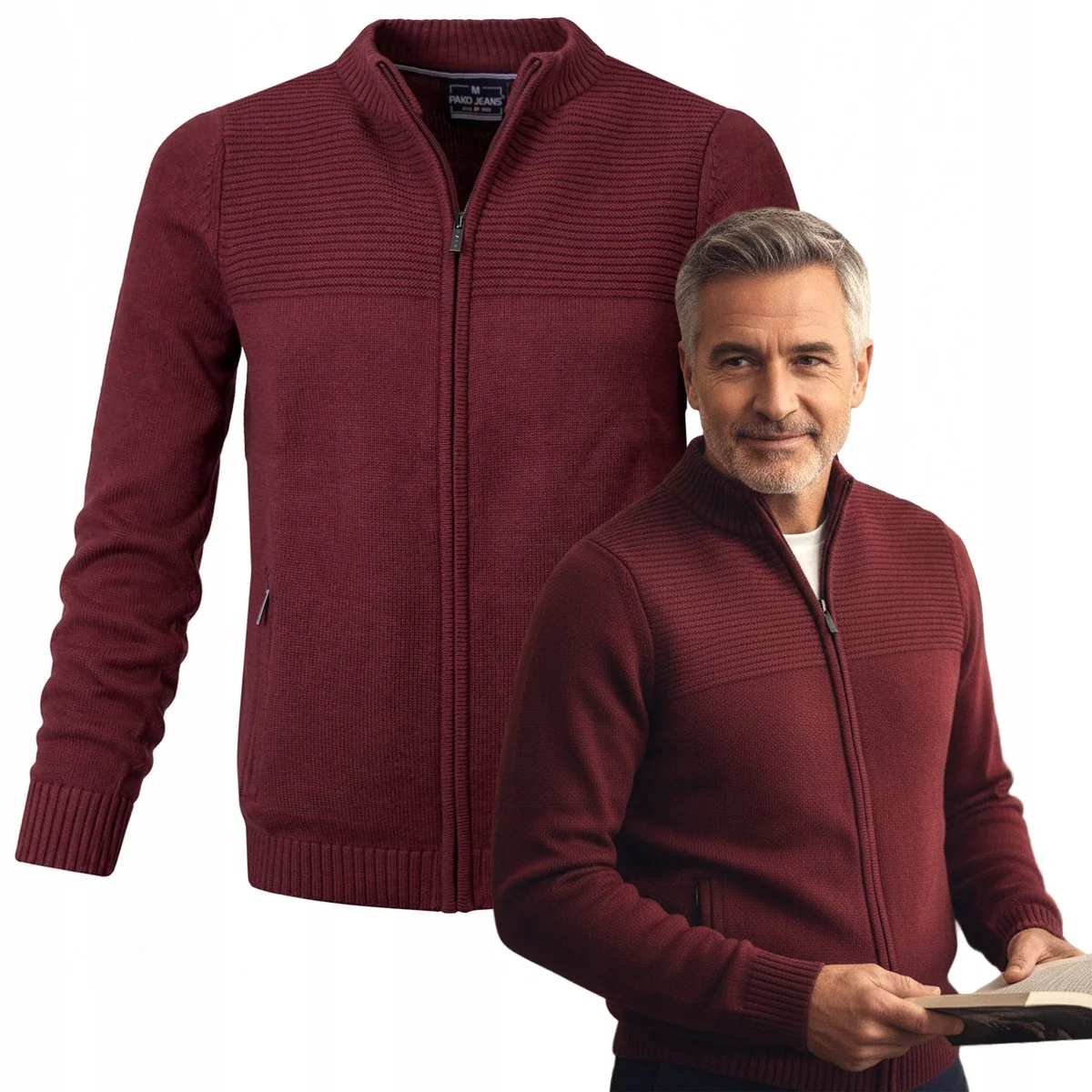 SWETER Męski ROZPINANY Kardigan na Zamek BORDOWY Bawełniany Pako Jeans SWETER Męski ROZPINANY Kardigan na Zamek BORDOWY 3XL Bawełniany Pako Jeans