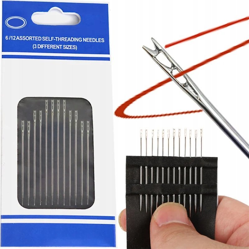 IGŁY SAMONAWLEKAJĄCE ZESTAW 12 SZTUK BOCZNE ŁATWE DO SZYCIA RĘCZNEGO TKANIN