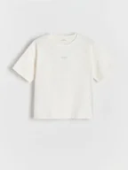 Koszulki dla dziewczynek - Reserved - Bawełniany T-shirt z haftem - złamana biel - miniaturka - grafika 1