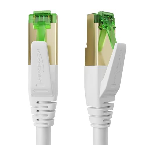 KabelDirekt – Kabel Ethernet CAT7 z potrójnym ekranem, kabel Internet/LAN – 25 m (kabel sieciowy, 10Gbit/s dla maksymalnej prędkości włókien, wtyczka RJ45, Gaming/PS5/Xbox, biały)