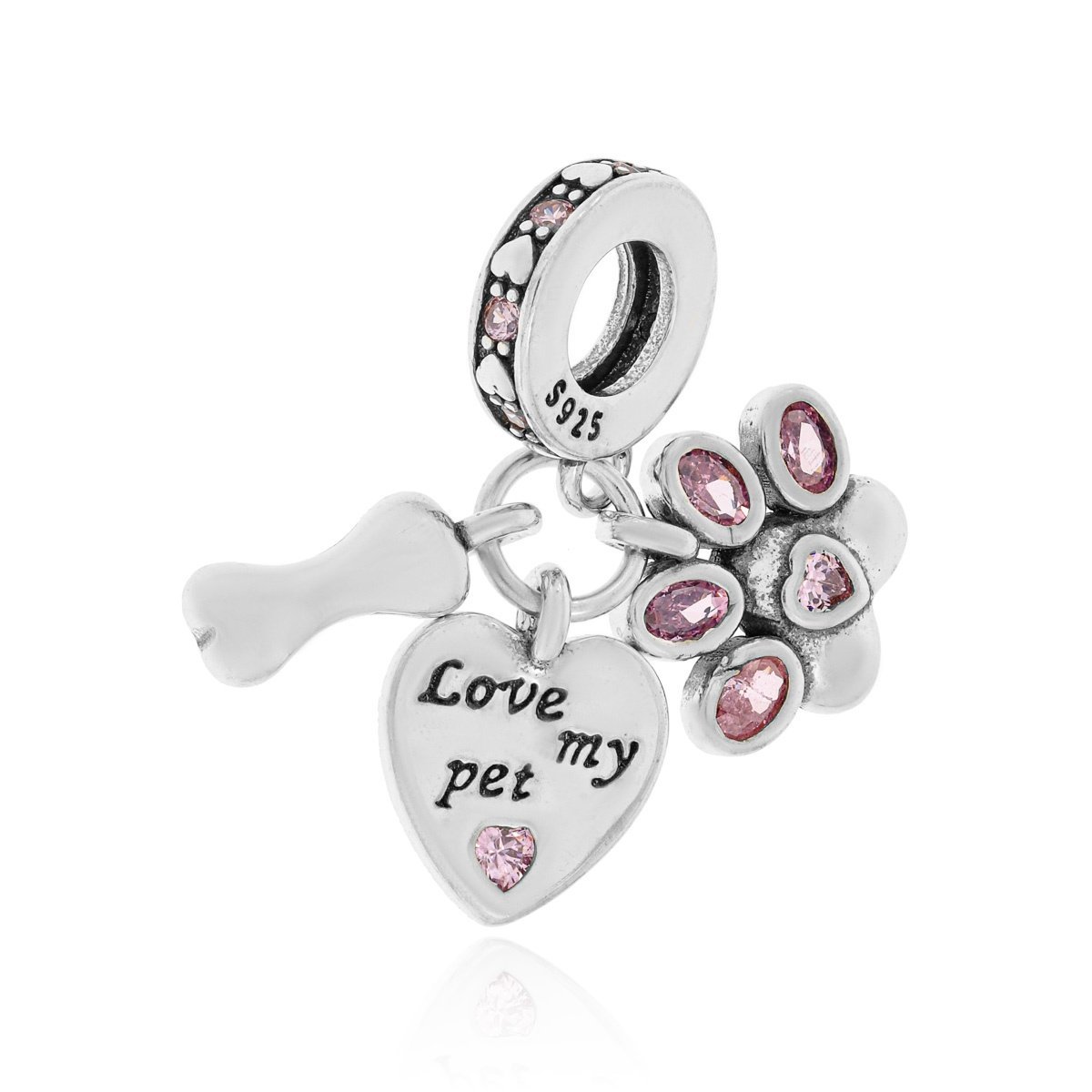 Srebrna zawieszka/charms do bransoletki łapka i serce pr. 925