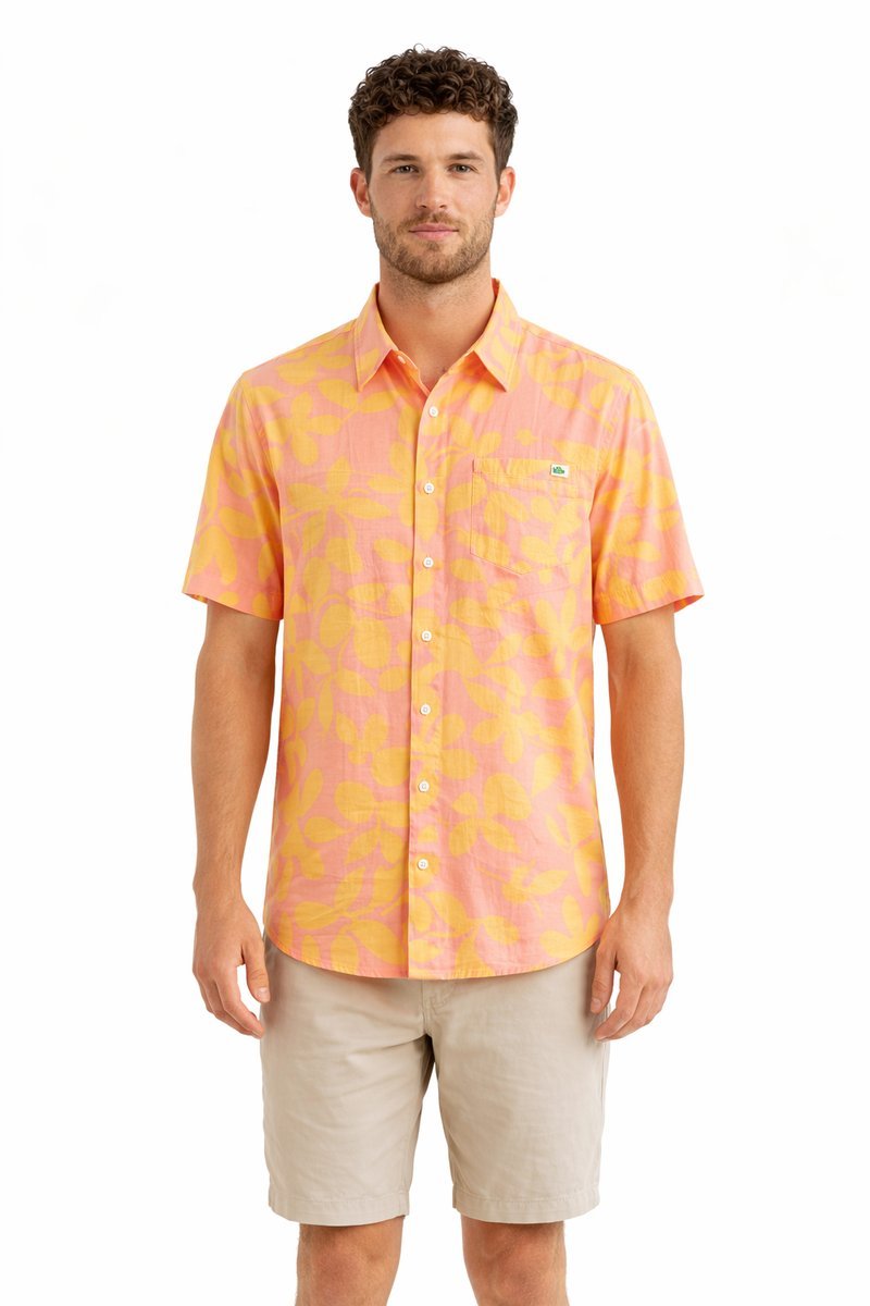 QUIKSILVER KOSZULA MĘSKA RÓŻOWOŻÓŁTA W KWIATY KRÓTKI RĘKAW M I4A