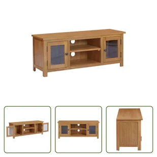 Szafka pod telewizor The Living Store 110x35x44 cm lity dąb - Szafki RTV - miniaturka - grafika 1