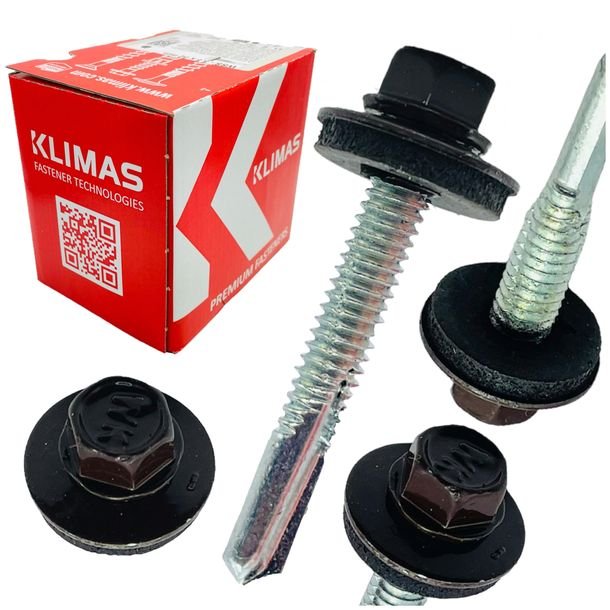 Wkręty samowiercące DO METALU RAL 8017 BRĄZ 5,5x38 farmery na klucz 200szt