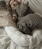 Kokony niemowlęce - Kokon futrzany Teddy biały/beżowy/szary PERSONALIZACJA - miniaturka - grafika 1