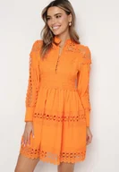 Sukienki - Pomarańczowa Sukienka z Koronką i Guzikami przy Dekolcie Thompson - miniaturka - grafika 1