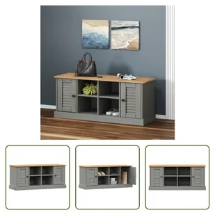 The Living Store Ławka na buty VIGO Grey 106x35x45 cm lite drewno sosnowe - Szafki na buty - miniaturka - grafika 1