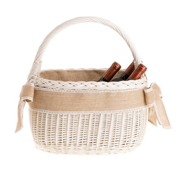 Wiklinowy Kosz Weselny Prezentowy zakupowy Wybielany i Obszyty Jutą 40x28 H25/41 cm-uniwersalny