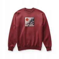 Bluzy męskie - Bordowy Sweatshirt z haftem "Japoński pejzaż" Unisex, premium 280g XL - miniaturka - grafika 1