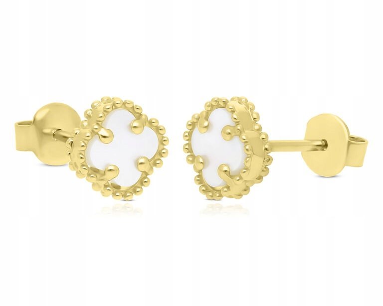 Kolczyki Złote 585 Masa Perłowa Koniczynki Damskie Sztyfty