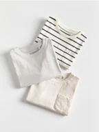 Bluzki dla niemowląt - Reserved - Bawełniany longsleeve 3 pack - kremowy - miniaturka - grafika 1