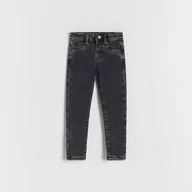Spodnie i spodenki dla dziewczynek - Reserved - Jeansy slim z efektem sprania - Szary - miniaturka - grafika 1