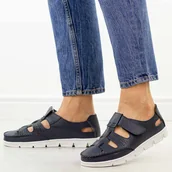 Półbuty damskie - Granatowe przewiewne skórzane półbuty damskie Sergio Leone sp004 - miniaturka - grafika 1