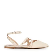 Półbuty męskie - Damskie baleriny ze skóry z metalowymi akcentami beżowe - miniaturka - grafika 1