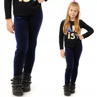 Legginsy dziewczęce Welurowe Elastyczne Spodnie Getry Welur Granatowe 128 - Legginsy - miniaturka - grafika 1