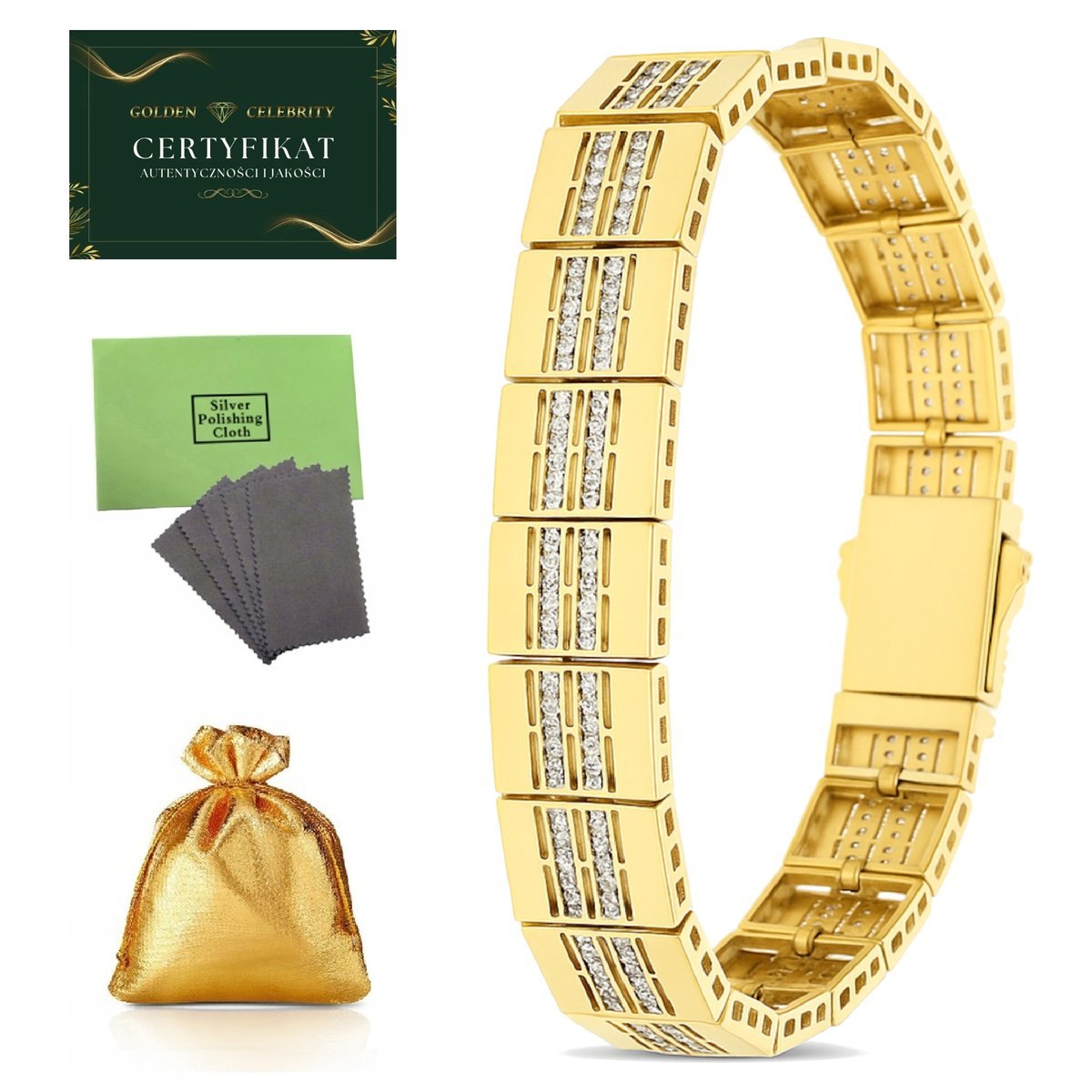 GRUBA DAMSKA ZŁOTA BRANSOLETKA POZŁACANA 20 CM 12 MM ROYAL LUXURY, PREMIUM