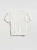Swetry dla dziewczynek - Reserved - Sweter z krótkim rękawem - złamana biel - miniaturka - grafika 1