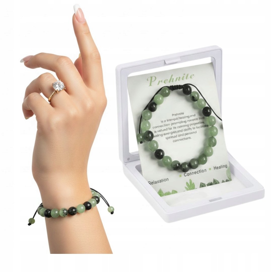 Bransoletka Regulowana Prehnit Kamień Naturalny Talizman Spokoju Mocy